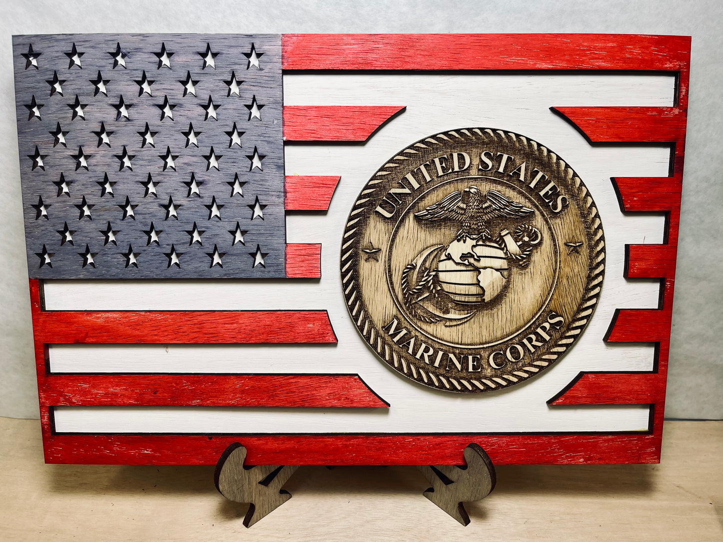 Solid Wood Military Flag
